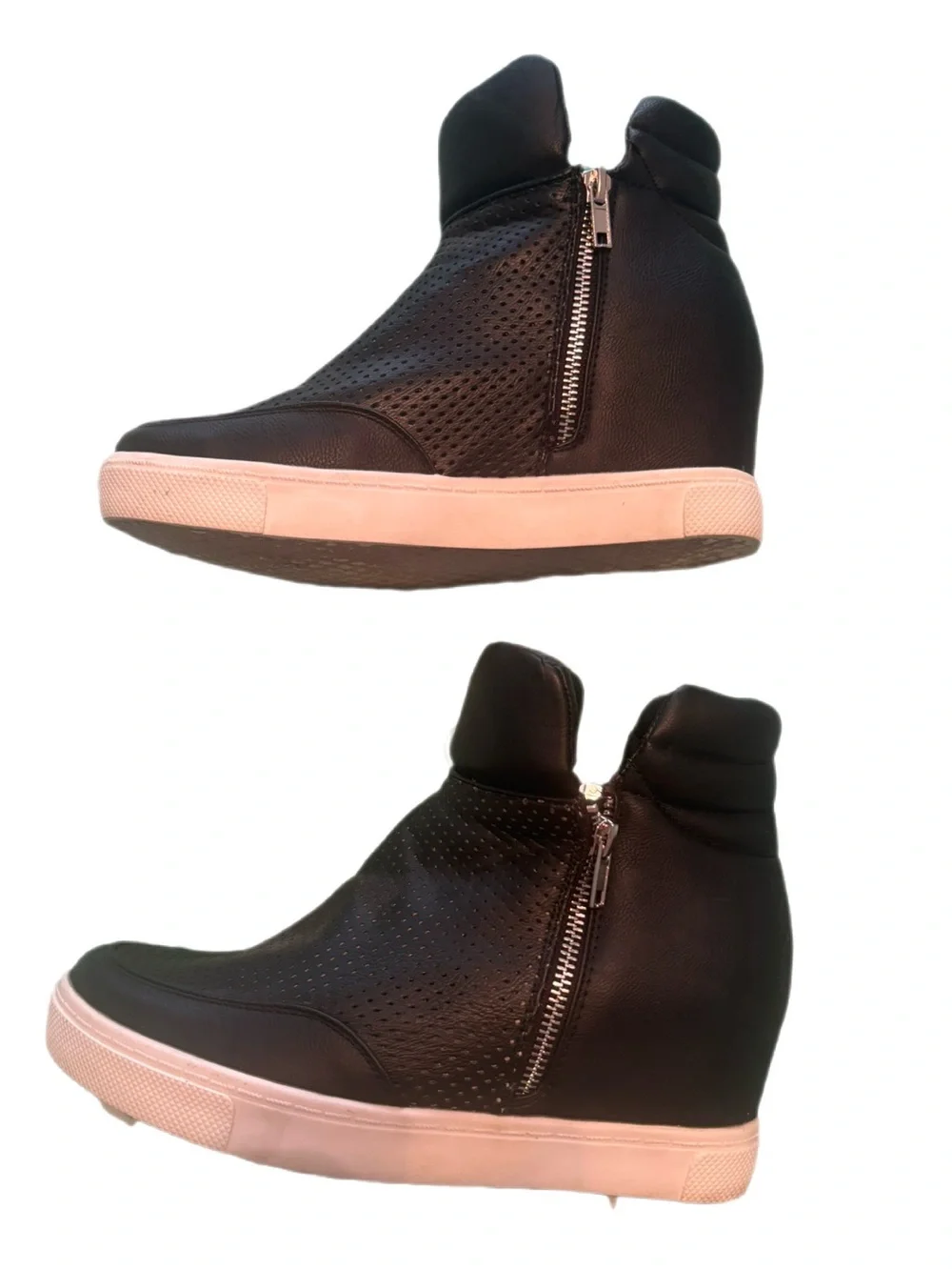 Steve Madden Linqsp Black Perforated Wedge Sneakers - Size 7.5 US